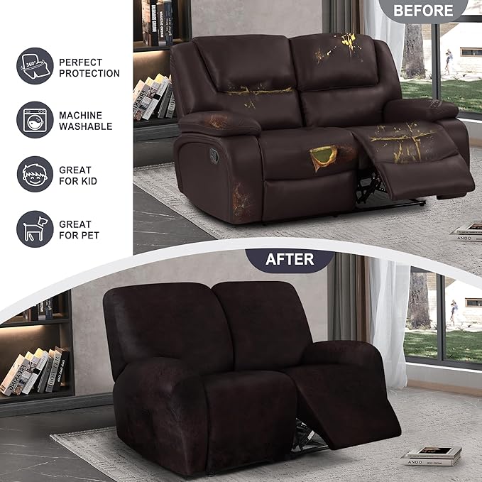 ANARACHON Leather Look Loveseat Recliner Cover, 6-Pieces Stretch Dual Recliner - Image 6