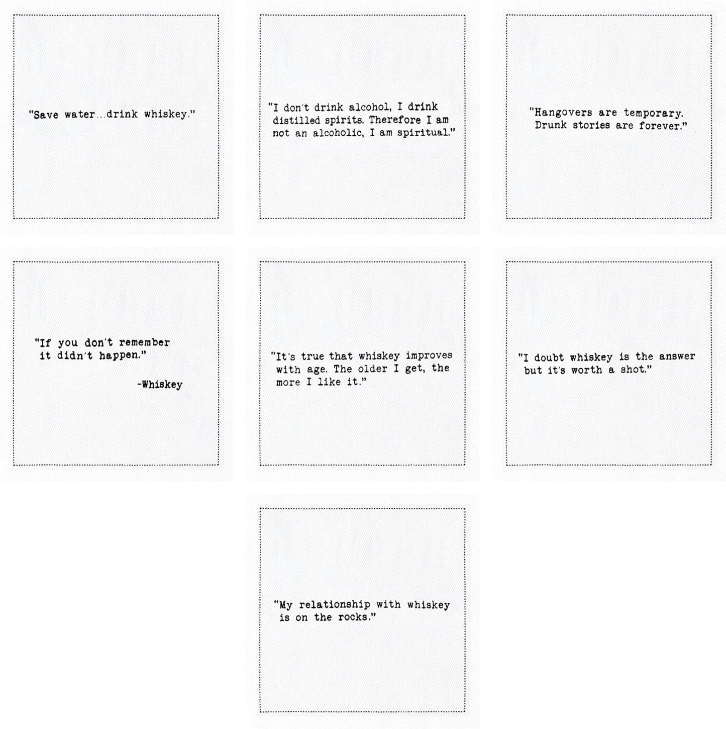 FIVE STAR NAPKINS Whiskey Quotes Cotton Cocktail Napkins, Beverage Napkin, Bar Party Small Napkins,Napkins for Events,Holidays,Weddings,Parties 4.5''x4.5''-Single Use(50x) Disposable