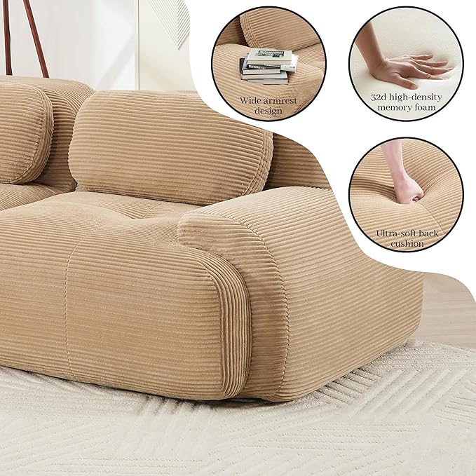 Boneless Sectional Couch, No Assembly Required, 81.8” U Shaped Modular Cloud - Image 7