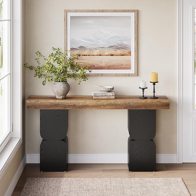 63-Inch Console Table, Heavy-Duty Look, Behind Couch Sofa Table, Color Blocking - Image 5