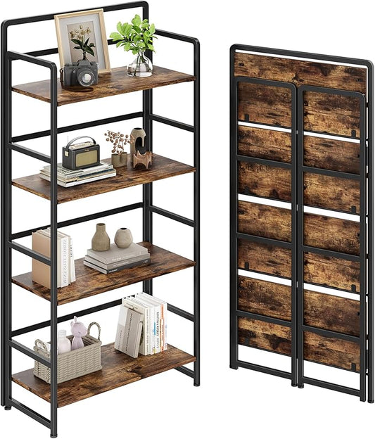 No Assembly Folding Bookshelf, 4 Tiers Collapsible Book Shelf by THKKYHomeOfficeFurniture