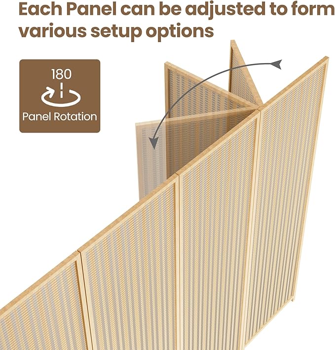 6 Panel Room Divider and Extra Wide Folding Privacy Screen, 94.5" W x 67" H - Image 5