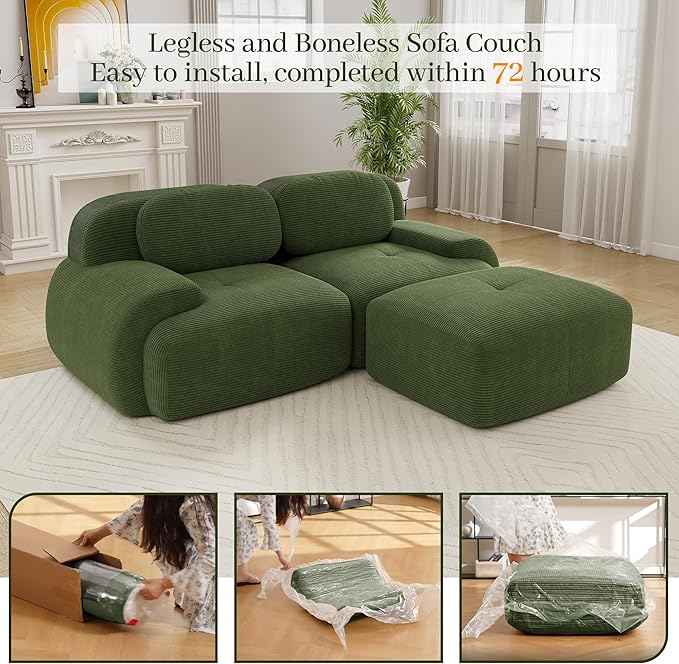 Boneless Sectional Couch, No Assembly Required, 81.8” L Shaped Modular Cloud - Image 9