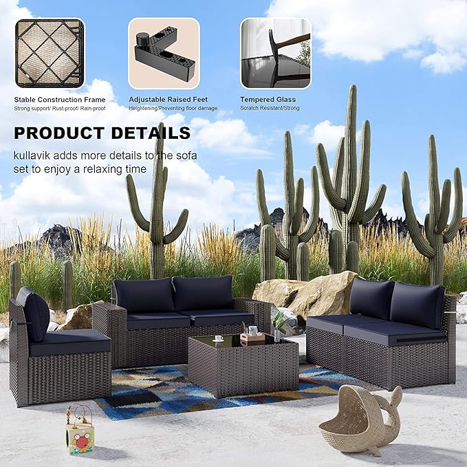 Kullavik Outdoor Patio Furniture Set, 12 Pieces Sectional Rattan Sofa Set Brown - Image 3