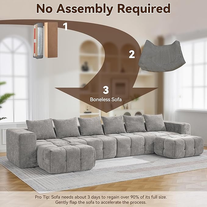 119" Oversized 3 Seater Boneless Couch, Comfy Cloud Modular Sectional Sofa - Image 6