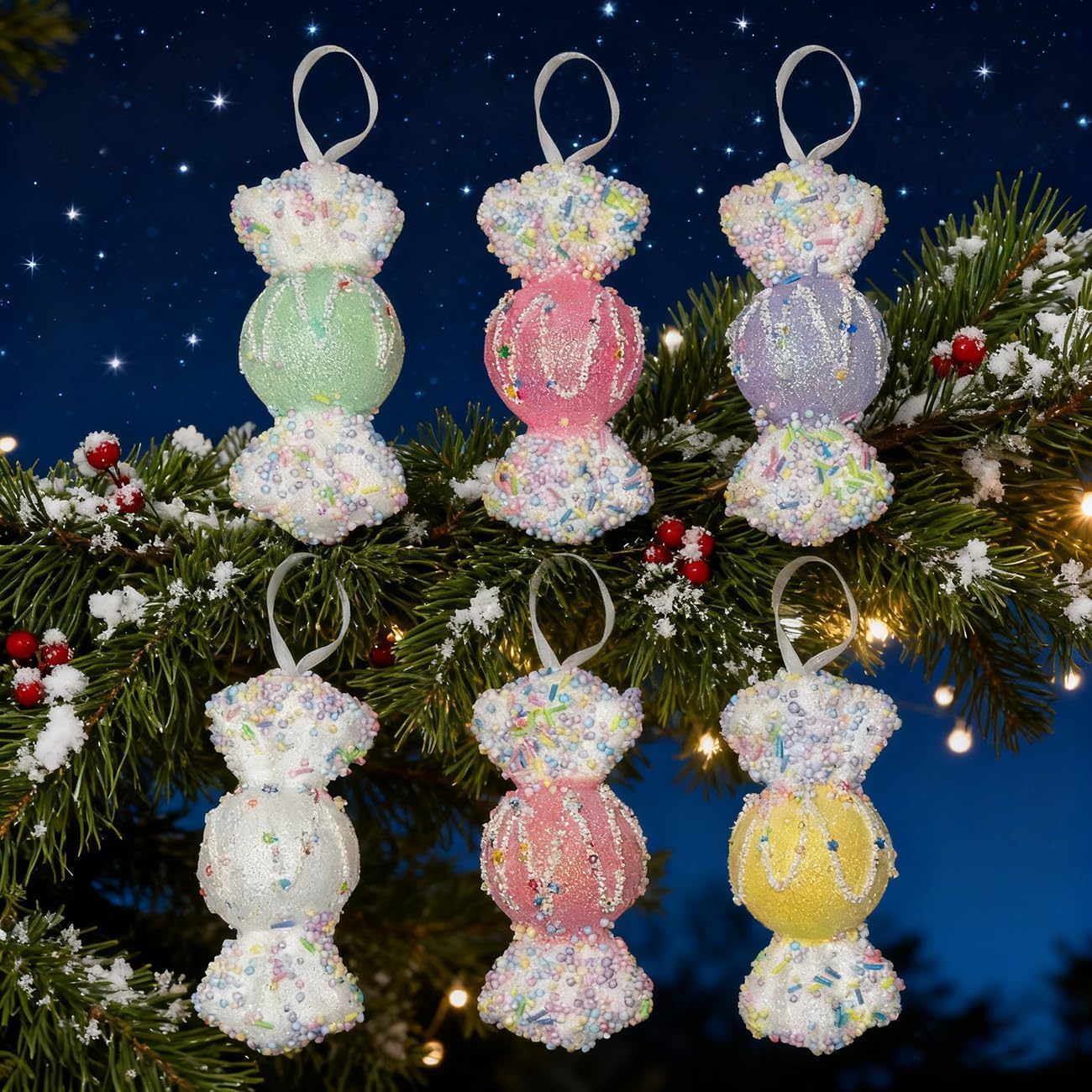 LANGXUN 6pcs Candy Land 2025 Xmas Birthday Party Wedding Suppiles Decoration, Hanging Candy Cane Christmas Tree Décor, Christmas Decorative Hanging Ornaments Crafts