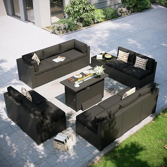 Aoxun Patio Furniture Set with Fire Pit Table, 12 Piece Outdoor Sectional Sofas by Aoxun