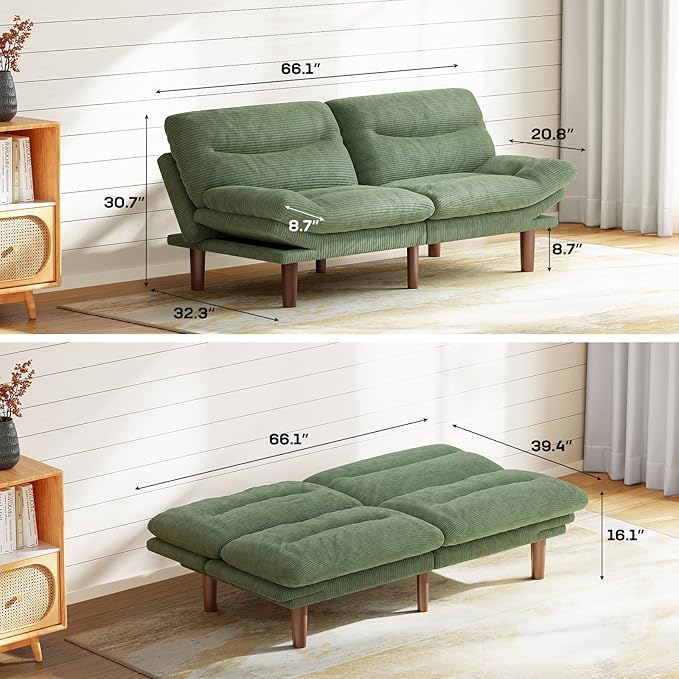 Marsail 66" Futon Sofa Bed, Futon Couch - Image 2