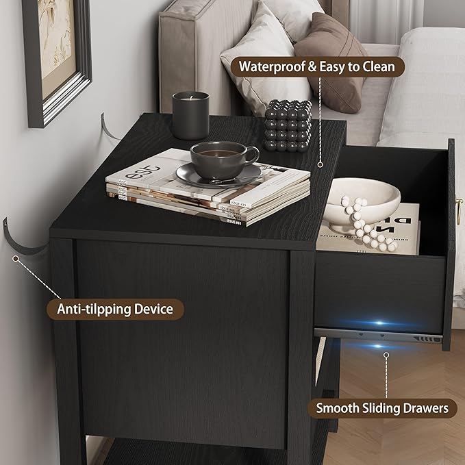 Xixini Nightstand Set of 2, Rattan Boho Bedside Table - Image 6