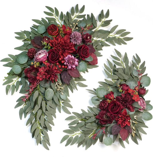 Artificial Wedding Arch Flowers Kit(Pack of 2) for Wedding Arch, Bridal Shower, Ceremony and Reception Backdrop Decoration (Burgundy)