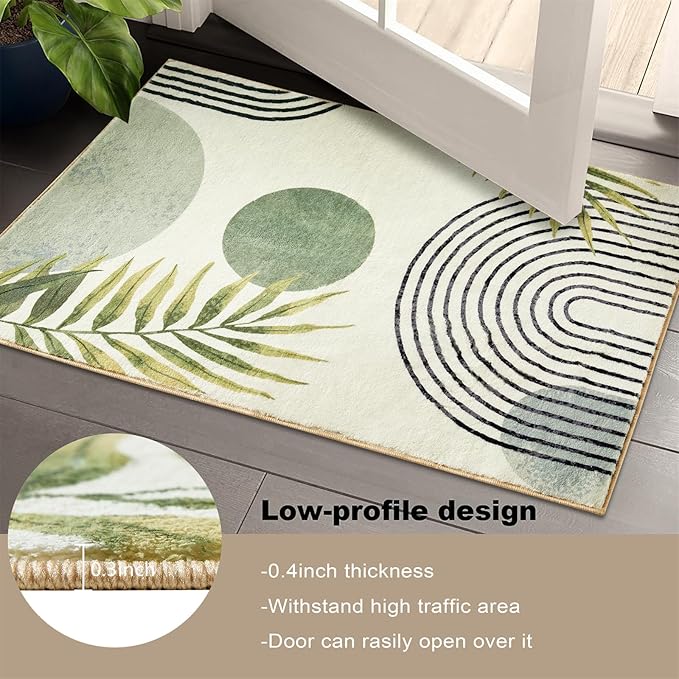 RoomTalks Boho Green Cute Bathroom Rugs Bath Mat Non Slip Washable, Modern - Image 2