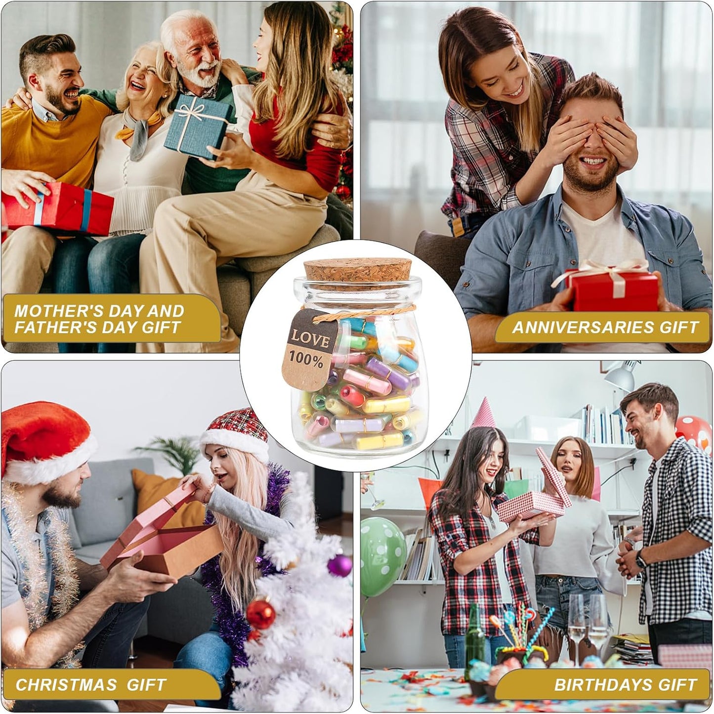 Capsule Letters Message in a Glass Bottle，Message Pills Love Letter Gift for Boyfriend Girlfriend Wife Friend Birthday Christmas Anniversary Valentine Day. (55PCS in a Bottle)