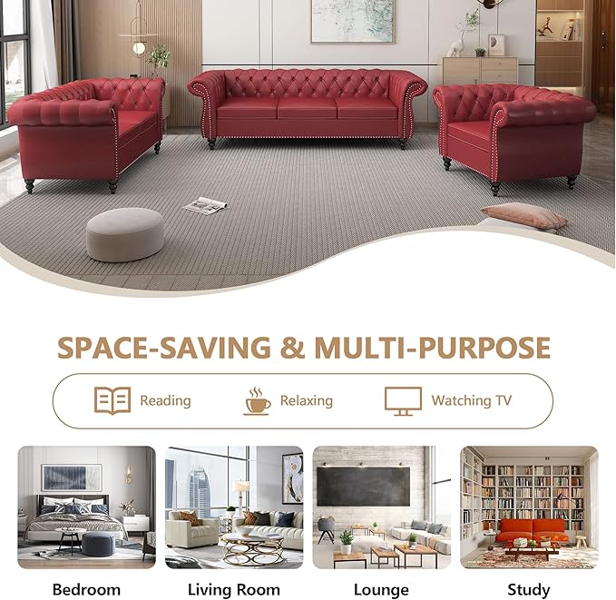 QHITTY 3 Piece Living Room Set, Sectional Chesterfield Sofa Chair Contemporary - Image 6