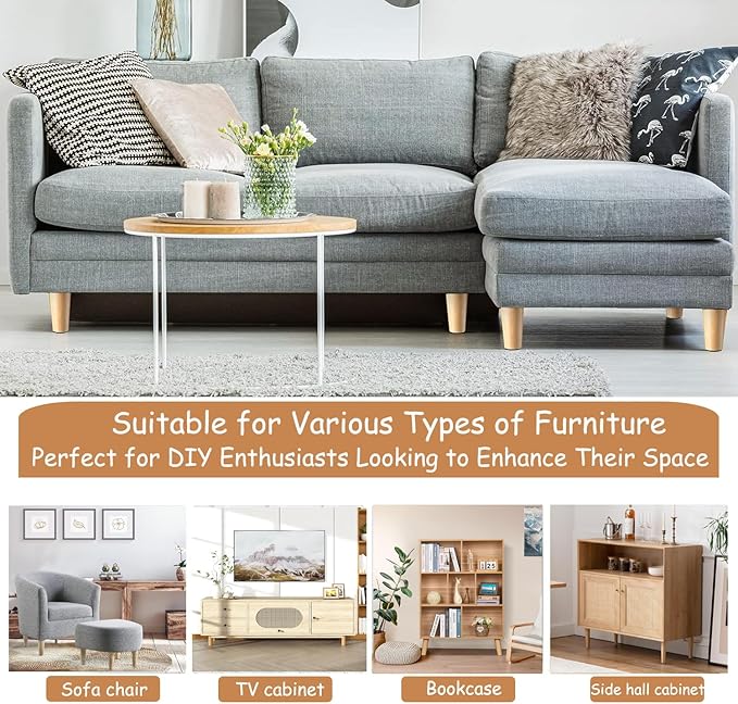 Yaliuliu 8 Inches Furniture Legs Round Solid Wood Sofa Legs Replacement Legs - Image 6