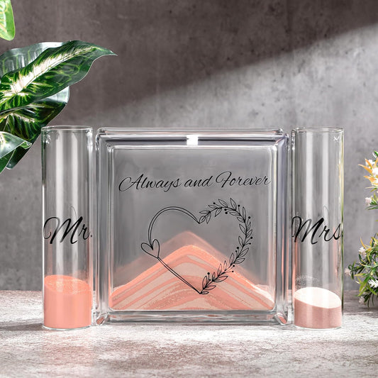 Wedding Unity Sand Set Include Vases Square Glass Jar Container 12 oz Sand for Blended Family Engagement Anniversary Bridal Party Outdoor Beach Decor(Light Colors,Heart)