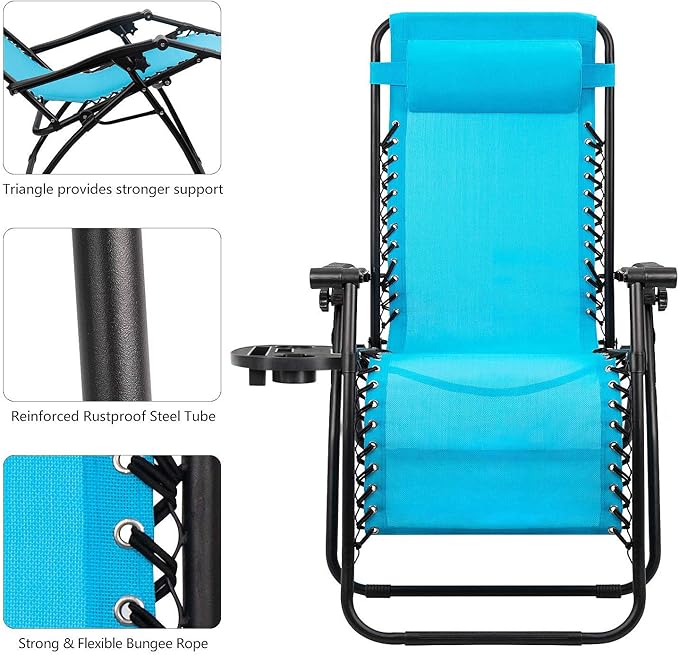 Devoko Patio Zero Gravity Chair Outdoor Folding Adjustable Reclining Chairs - Image 8
