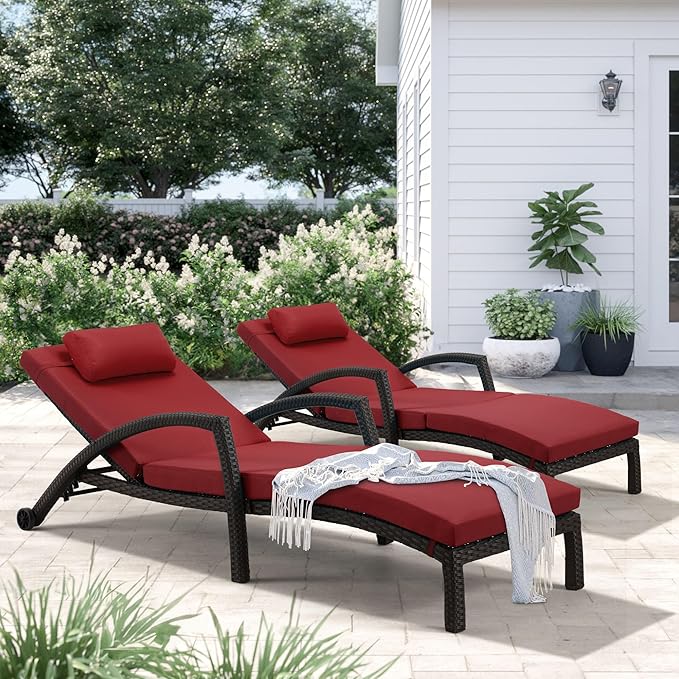 HOMREST Chaise Lounge Chairs Set of 2, PE Rattan Wicker Patio Lounge Chair - Image 7