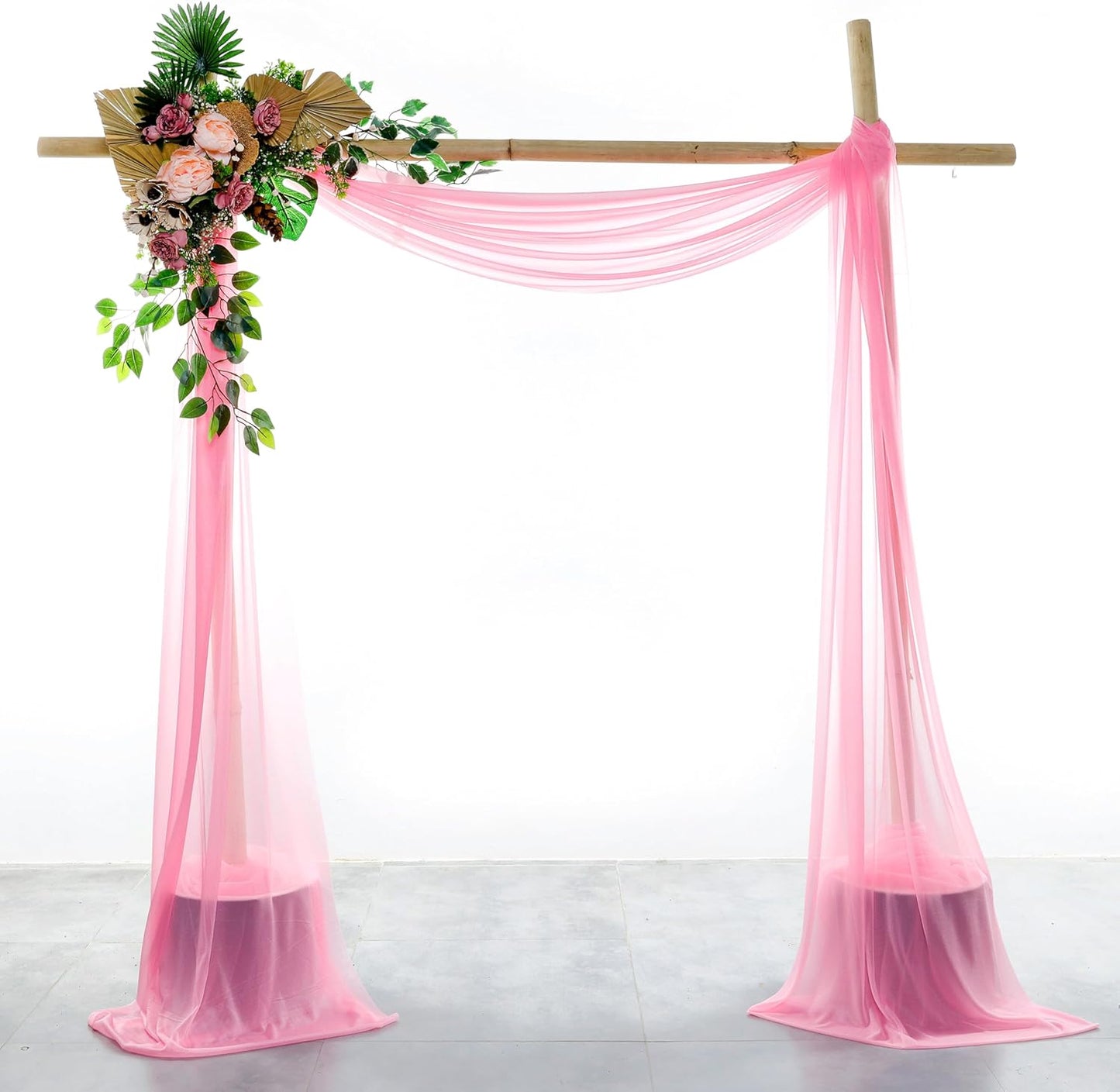 VDS Pack of 2 Panel (30 Inch X 100 Feet) Wedding Arch Draping Fabric Sheer Chiffon Fabric Drapery for Wedding Ceremony Reception Swag Backdrop Canopy Chuppah ARBO Altars Decoration (Coral)