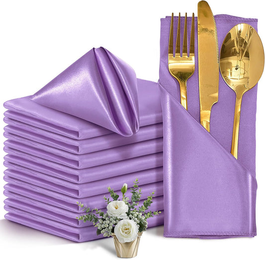 50 Pieces Lavender Satin Napkins, 17" x 17" Square Table Napkins, Silky Soft Smooth Washable Napkins for Restaurant, Weddings, Dinner, Party Decoration