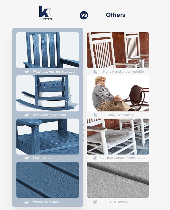 KINGYES Oversized Outdoor Rocking Chair Set of 4, All-Weather Patio Rocking - Image 8