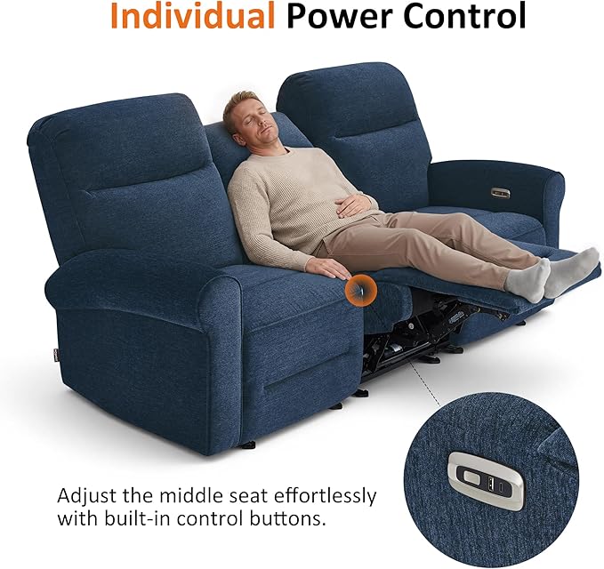 MCombo 87.8" Wall Hugger Power Reclining Sofa, 3-Seat Triple Recliner Couch - Image 7