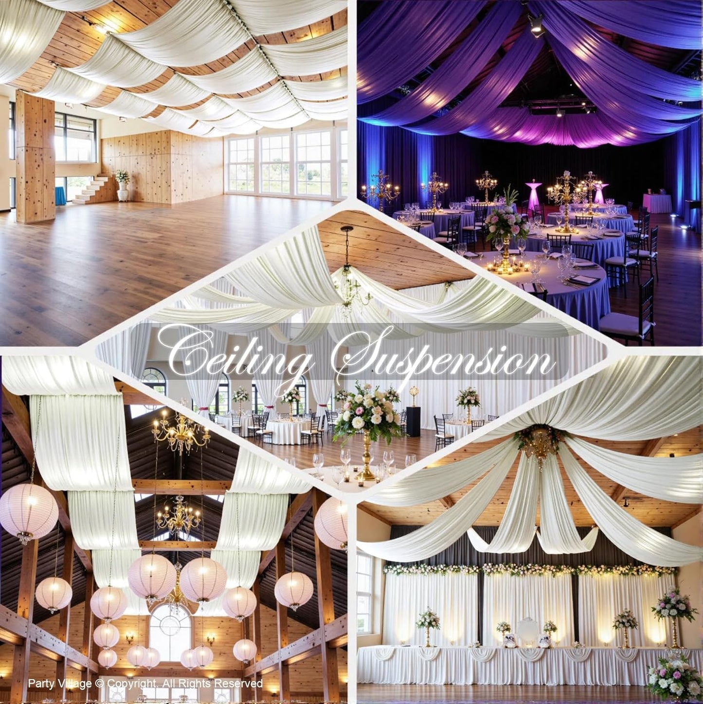 PartyVillage 2 Panels 5ftx30ft Ivory Ceiling Drapes for Wedding Parties – 30 FT Extra Long Thick Polyester Wrinkle-Free Drapery Tent Decor Decorations for Birthday Party Ceremony Stage Swag