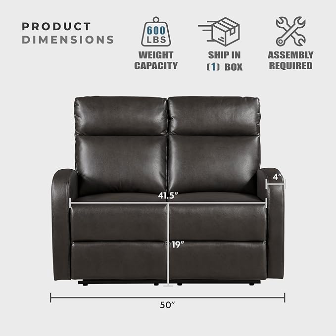 Lexicon Manual Reclining Loveseat, Faux Leather Loveseat Recliner, Wall Hugger - Image 5