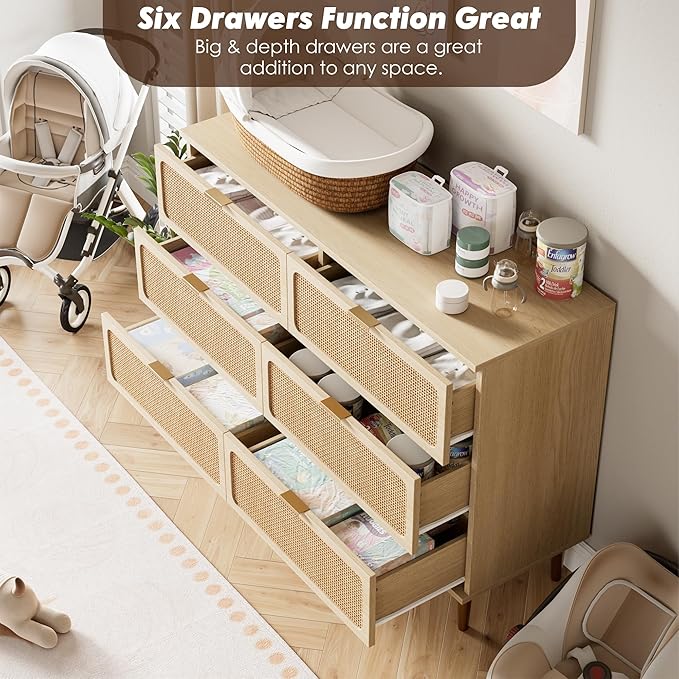 GarveeHome Rattan 6 Drawer Dresser - Image 6