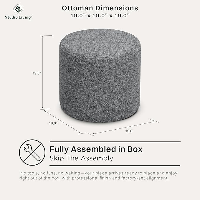 Studio Living Wentworth 19" Round Ottoman, Urban Transitional, Fully Assembled - Image 3