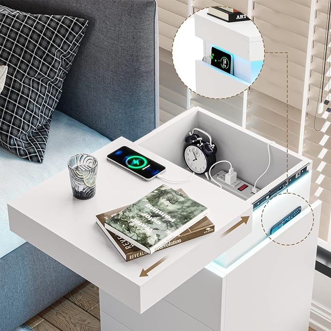 ADORNEVE Nightstand with Charging Station and LED Lights, Night Stand with - Image 3