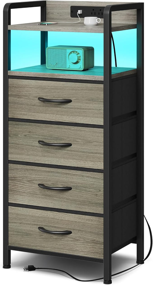 Lazzanto Grey NightStand with Charging Station by Lazzanto