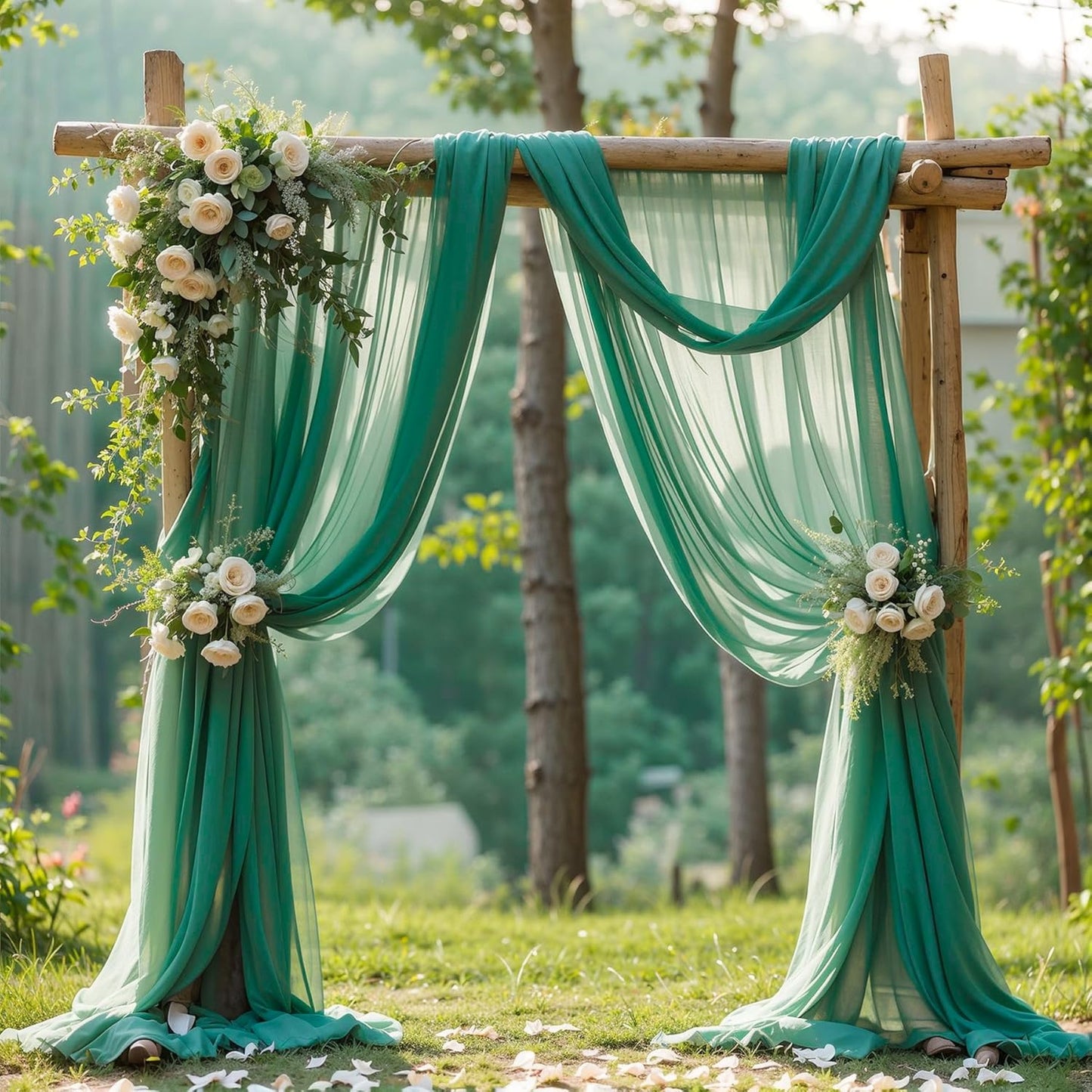 Wedding Arch Draping Fabric,1 Panel 18FT Emerald Green Sheer Chiffon Curtain Drapes 6 Yards for Wedding Ceremony Birthday Party Decoration