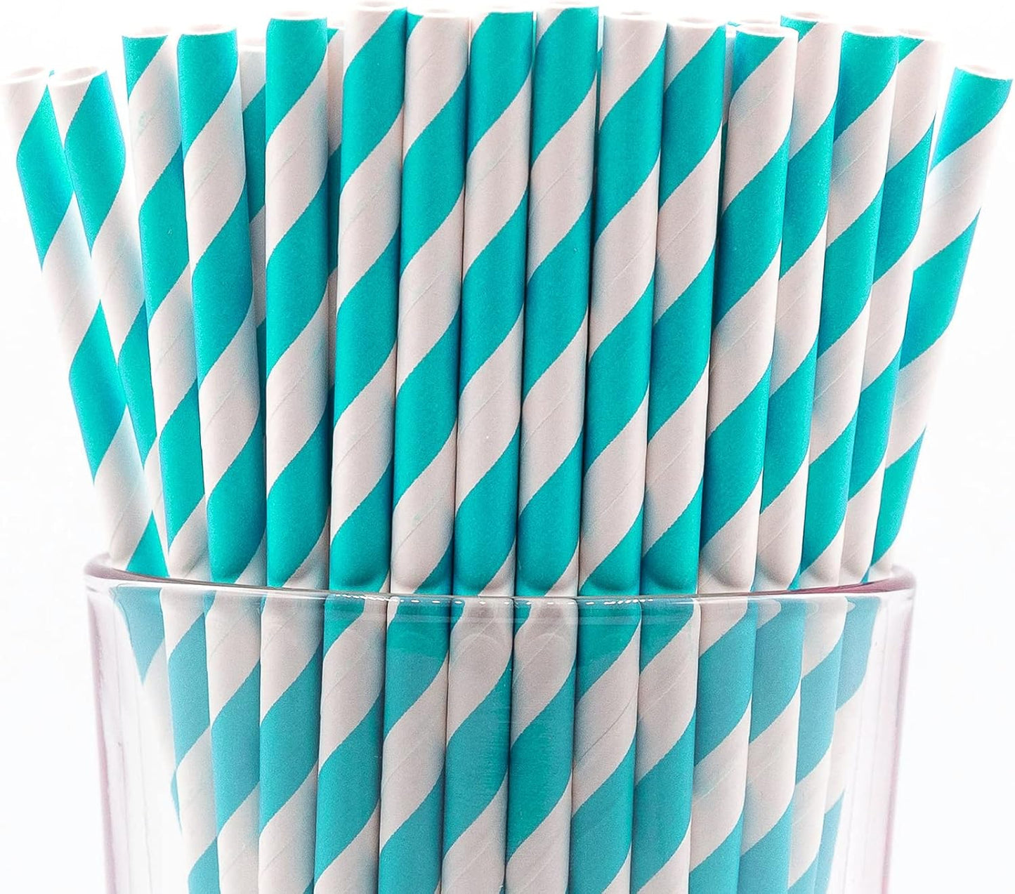 Pack of 900 Turquoise Swirls Biodegradable 4-Ply Paper Drinking Straws (Compostable, Non-toxic, BPA-free)