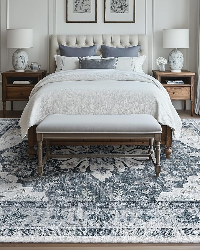 RELEANY Area Rugs 10'x14' Washable Non-Slip, Floral Vintage Distress Print - Image 3