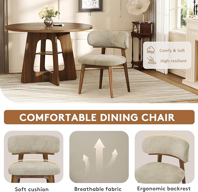 Dining Chairs Set of 2, Modern Upholstered Dining Chairs, Wooden Kitchen Chairs - Image 5