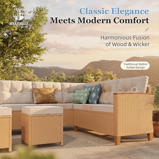 HERA'S HOUSE Patio Furniture Set, 8 Piece Wicker Outdoor Patio Conversation Set - Image 2