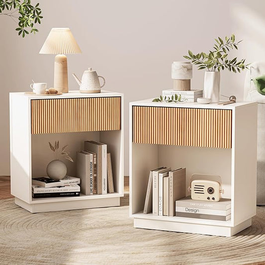 Fluted Nightstands Set of 2, Modern Bedside Table by INNODToddlerTower