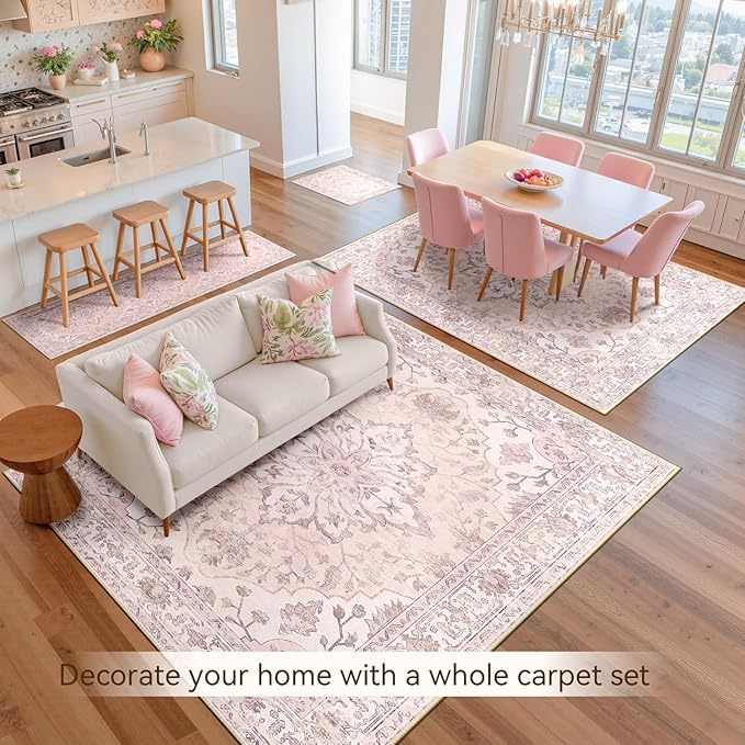 RELEANY Area Rugs 9'x12' Washable Non-Slip, Floral Vintage Distress Print - Image 3