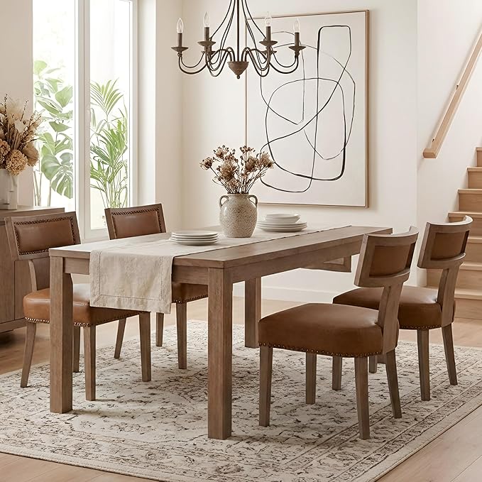 HNY Mid Century Modern Dining Chairs Set of 4, Farmhouse PU Leather Upholstered - Image 7