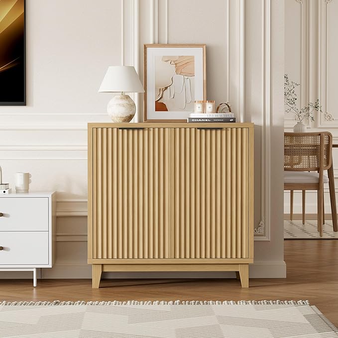 Fluted Cabinet with Storage, 2 Doors Sideboard Buffet, Mid Century Modern - Image 7