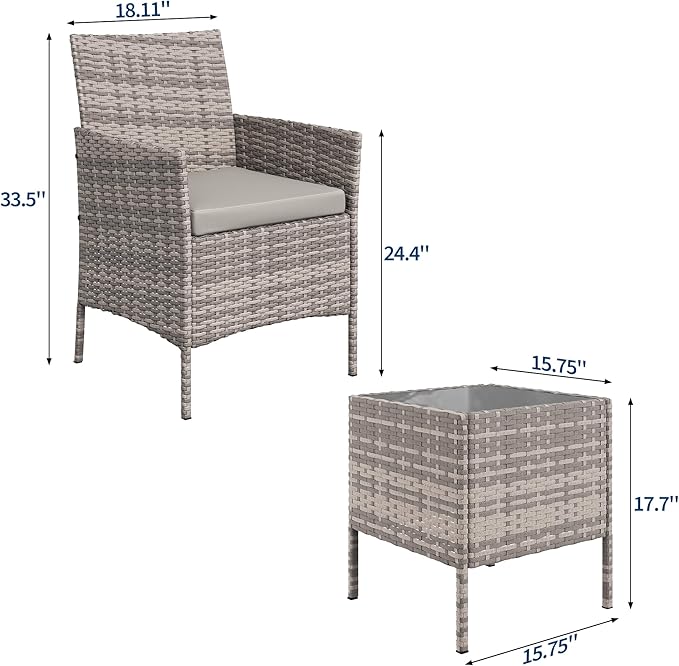 3-Piece Outdoor Furniture Set, PE Rattan Wicker Chairs - Image 2