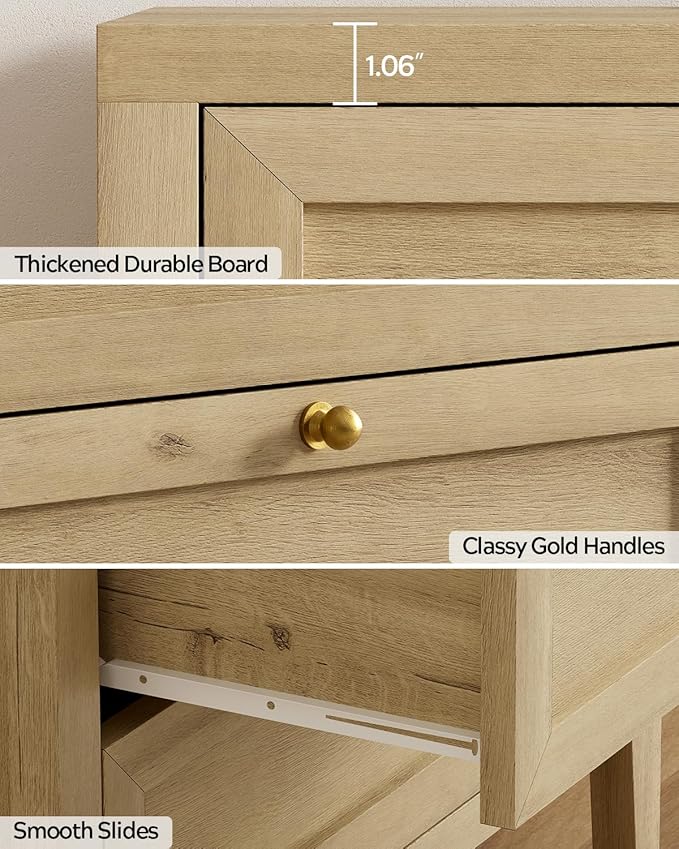 EYYTHUNG 3 Drawer Nightstand Set of 2, Farmhouse Large Bedside End Table - Image 5