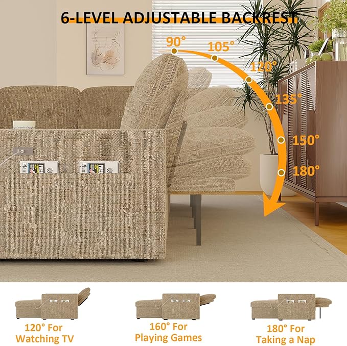 90 Inch Modular Sectional Sleeper Sofa Bed, 4 in 1 Pull Out Couch Bed - Image 4
