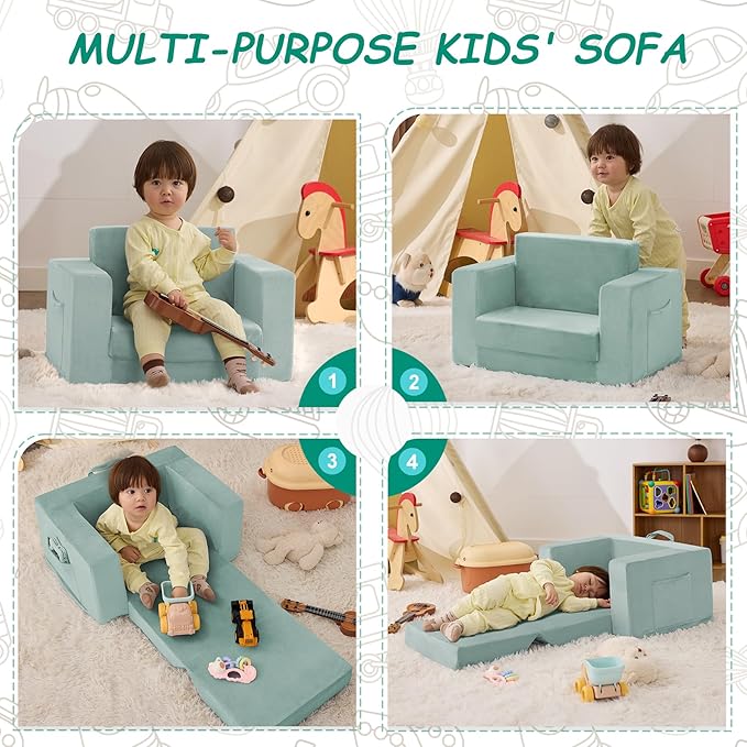 Kids Couch, 2-in-1 Toddler Chair Comfy 1-3 Years, Convertible Kids Chair - Image 6