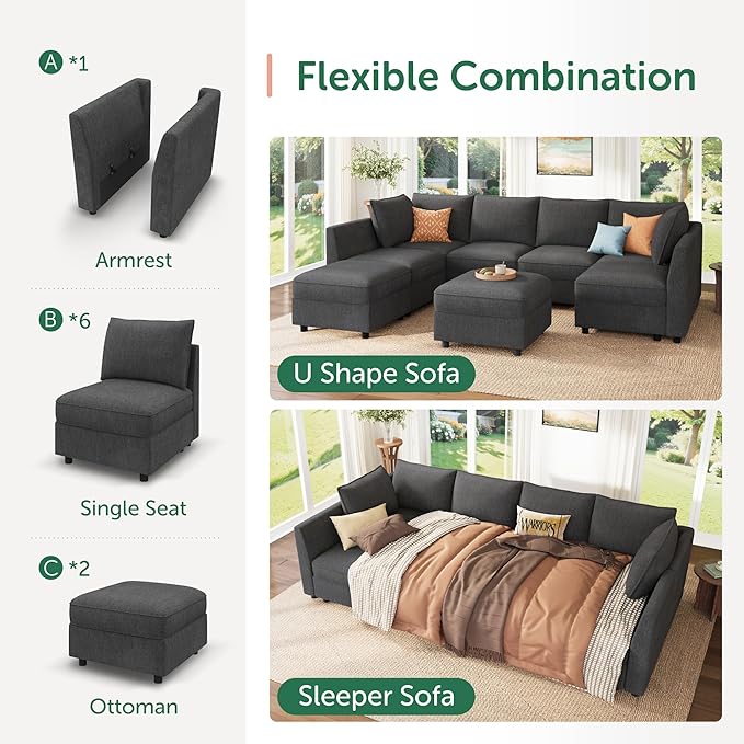 HONBAY Modular Sofa Sectional Sleeper Couch - Image 4