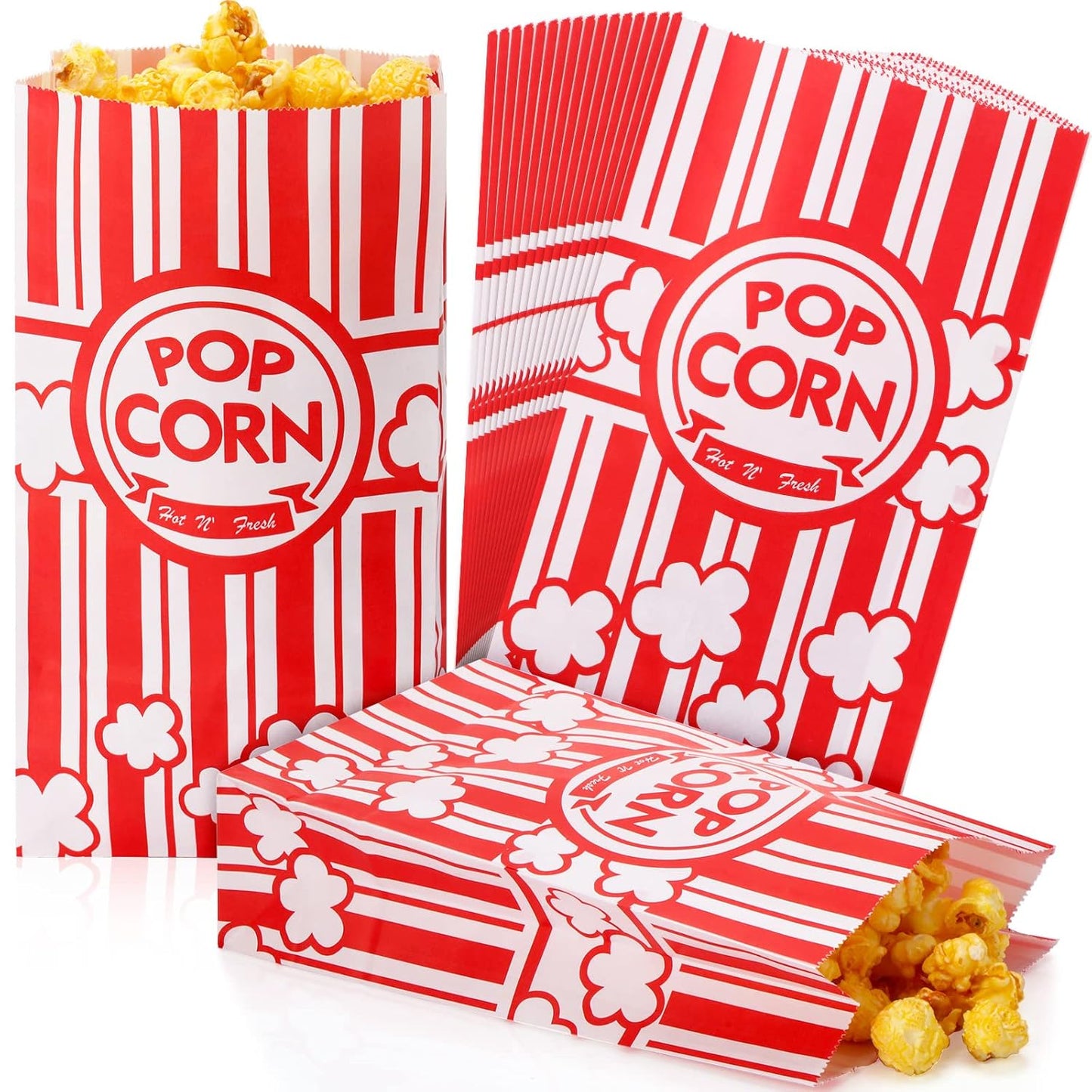200 Pcs Paper Popcorn Bags Bulk 2 oz Large Flat Bottom Boxes Red and White Disposable Container Sleeve Movie Night Popcorn Bucket for Retro Movie Themed Party Carnival Supplies (Red and White)