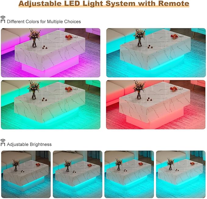 HedoAjim White Marble LED Coffee Table - Image 9