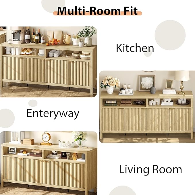GarveeLife 65 Inch Fluted Sideboard Buffet Cabinet - Image 6