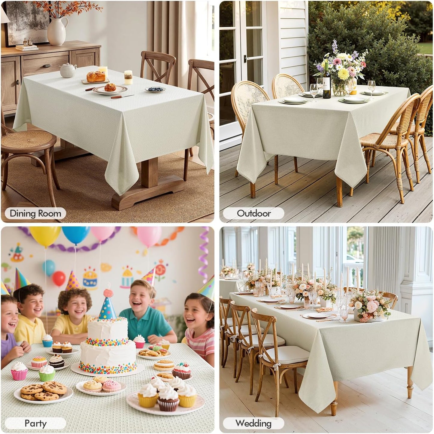 MIULEE Ivory Linen Cottton Table Cloth Rectangle Tablecloth Waterproof Spillproof Cross-Star Textured Table Cltoth Decorative Farmhouse Style for Dining Party Weddings 52x70 Inch