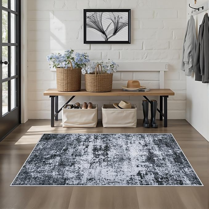 Washable Area Rug 3x5 Entryway Rug: Washable Modern Abstract Soft Thin Rug - Image 3